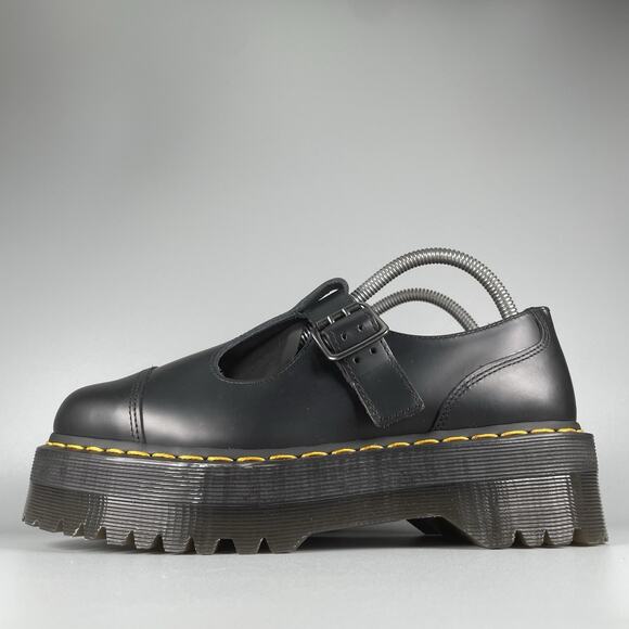 Dr. Doc Martens Women’s 9 Bethans Black Leather Platform T Strap Mary Jane Shoes - Picture 1 of 9